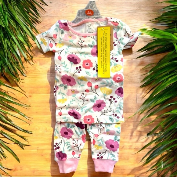 NWT TOUCHED BY NATURE 100% Organic Cotton 2 Piece Floral Sleepwear Set - 6-12M - Picture 1 of 11